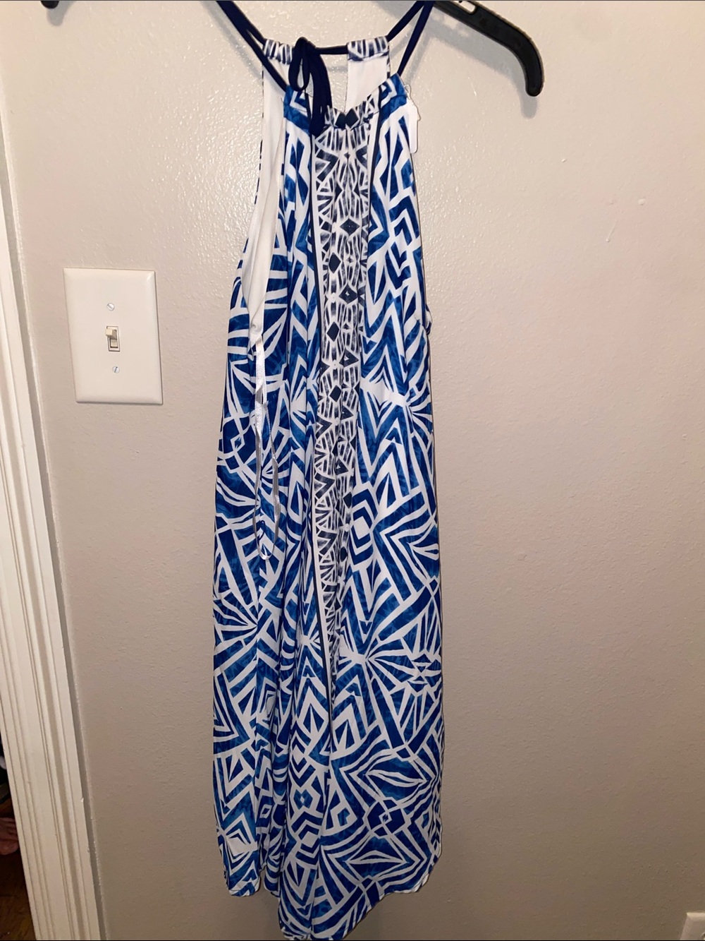 New without tag Blue & White Geometric Halter Dress